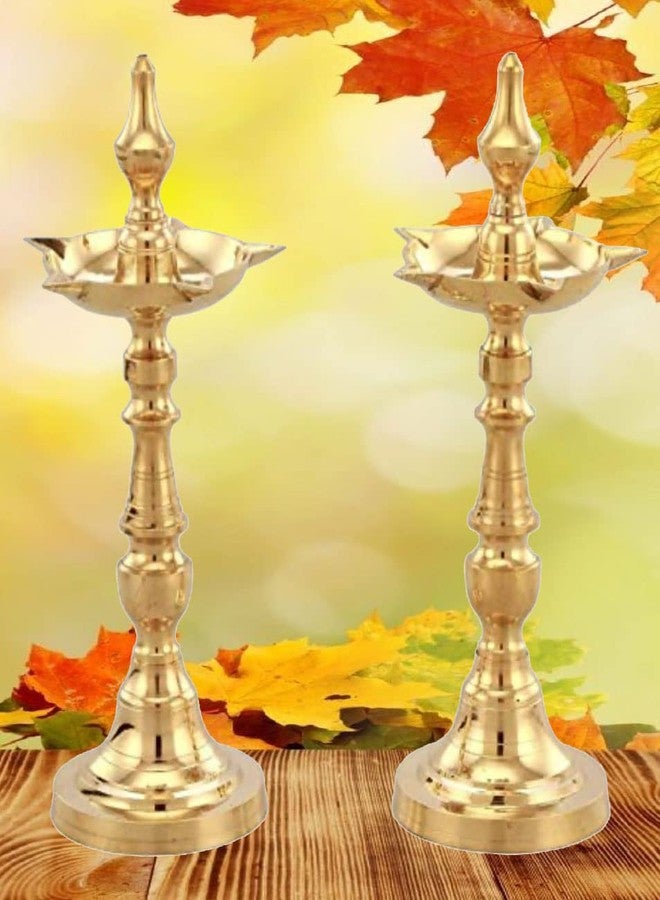 SOLINO Brass Kerala Oil/Ghee Diya,Deepak,Lamp Designer Long Diyas for Home/Office,Pooja Room,Pancharti kuthu vilakku or Annam vilakku,Diya for Puja,Decoration, Aarti,Diwali.Gold Color Pack of (2) - Image 5